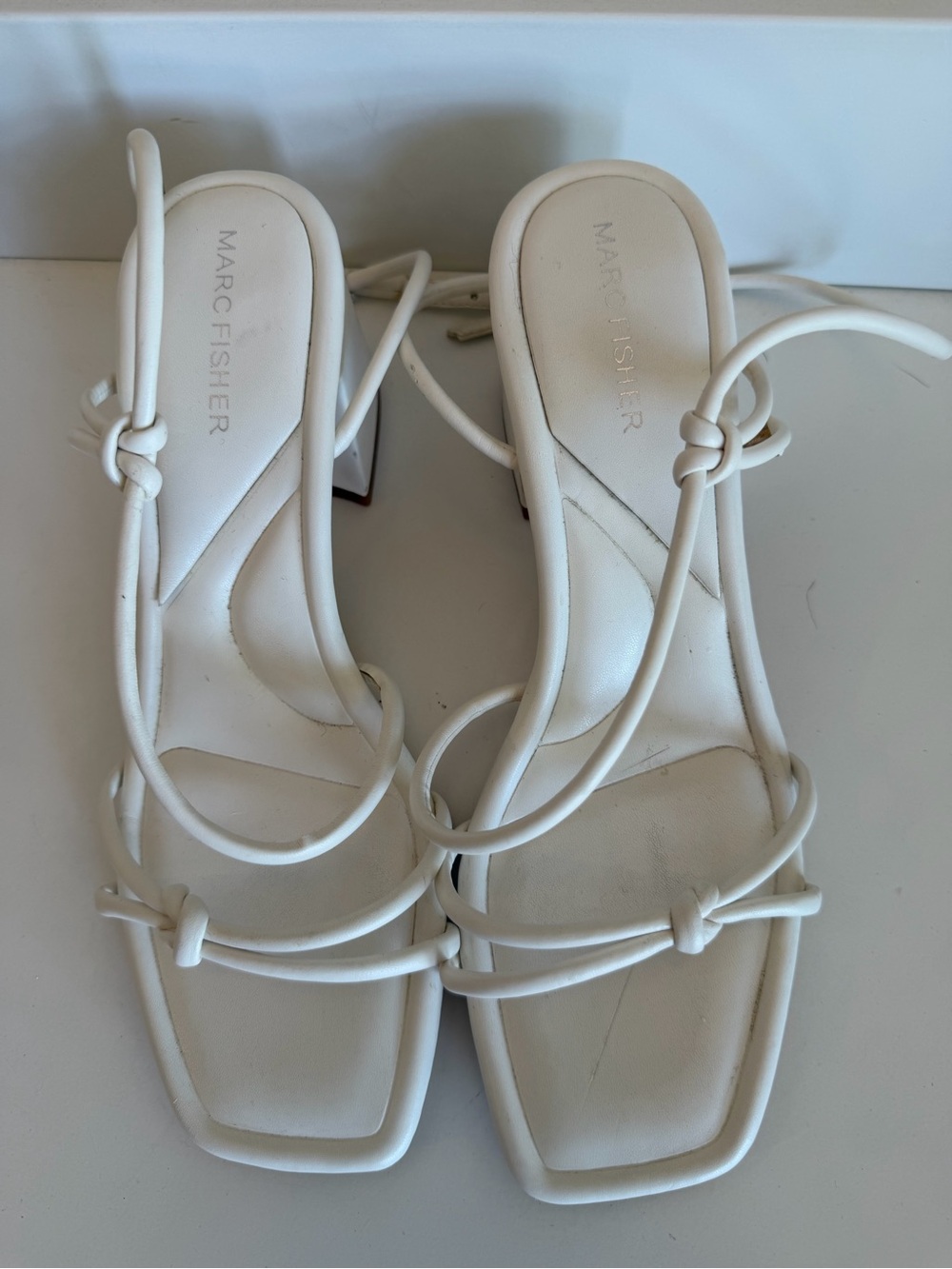Marc Fisher White Knot-Strap Block Heel Sandals